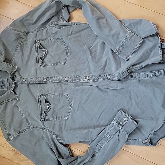Lucky Brand Green Canvas Western Pearl Snap Denim Shirt Xl - Picture 2 of 7